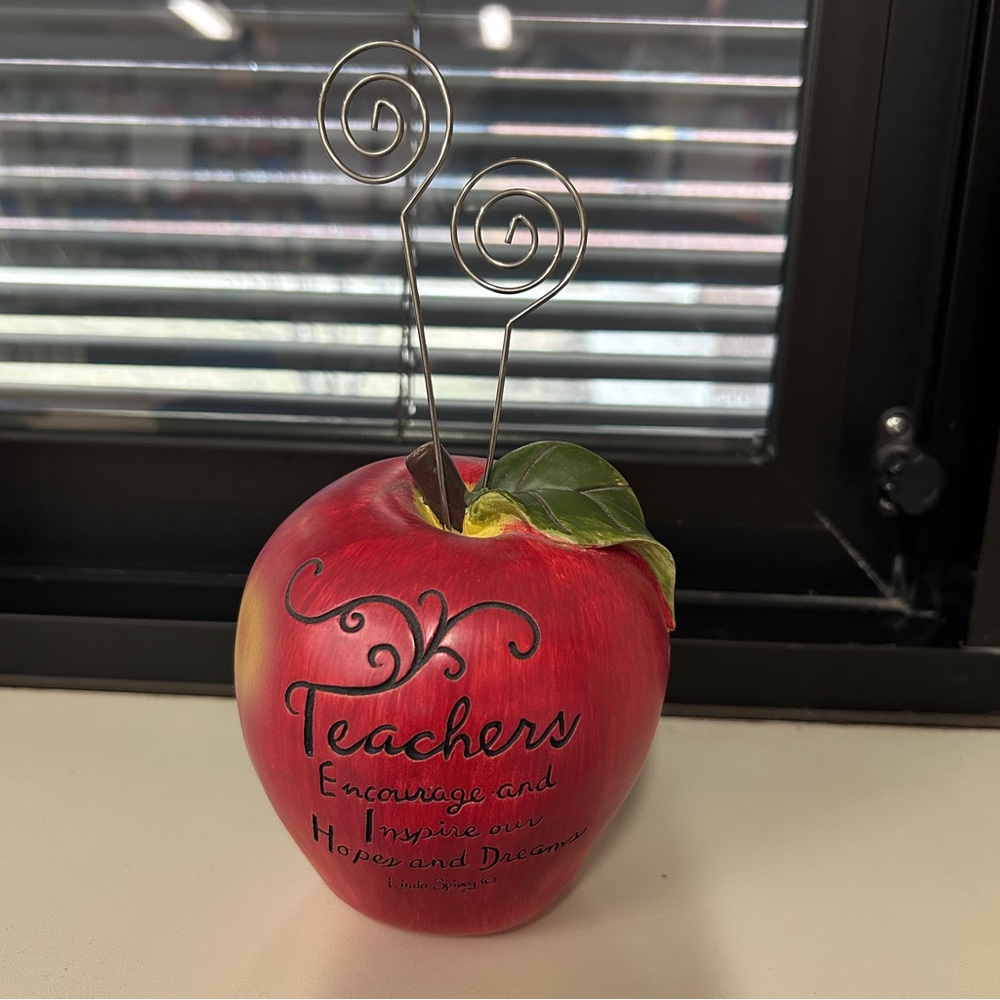 Red Apple Teacher Desk Photo Holder Decor